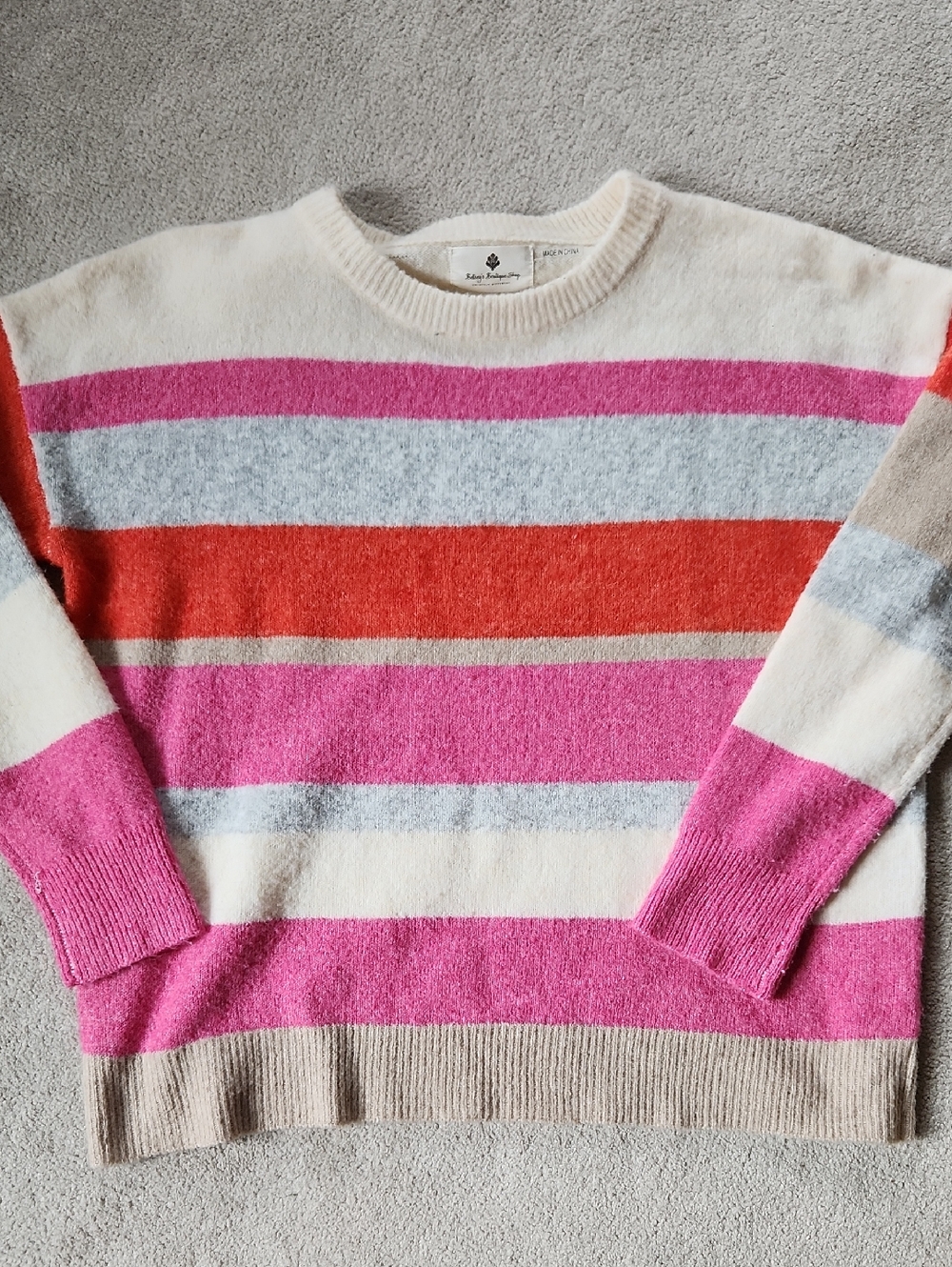 Womens Crewneck Striped Acrylic Sweater - Small